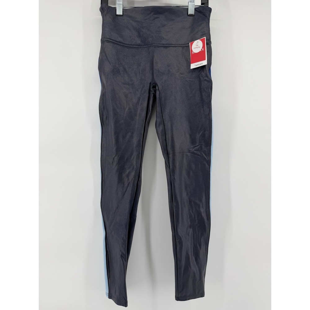 Spanx Leggings Womens Small Blue Faux Leather 7/8 Track Stripe Ankle 50190R‎ S